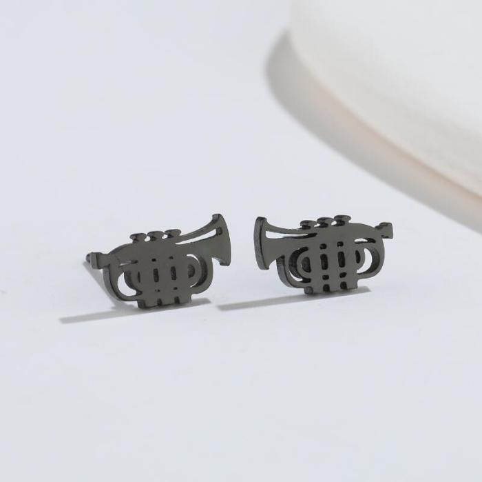 New Retro Horn Accordion Earrings Ins Personality Music Headphones Singing Microphone Hip-Hop Ear Jewelry