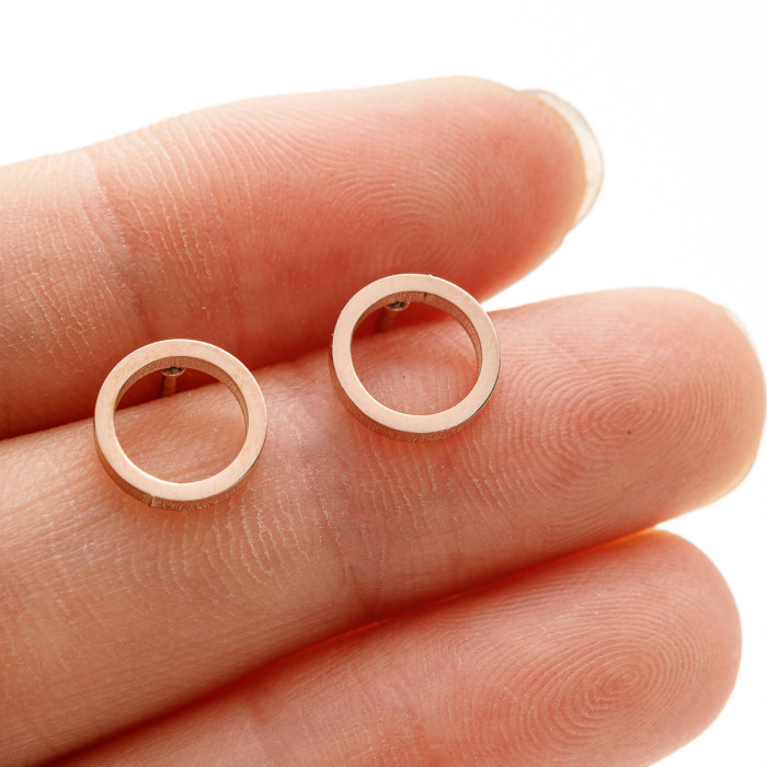 Korean Version Cross-Border New Stainless Steel Geometric Hollow Round Earrings Fashionable Unique Niche Earrings Factory Direct Sale