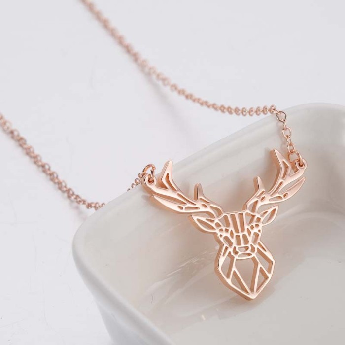 INS Necklace New Stainless Steel Hollow Deer Antler Collarbone Chain for Women Niche Design Christmas Gift in Stock W...