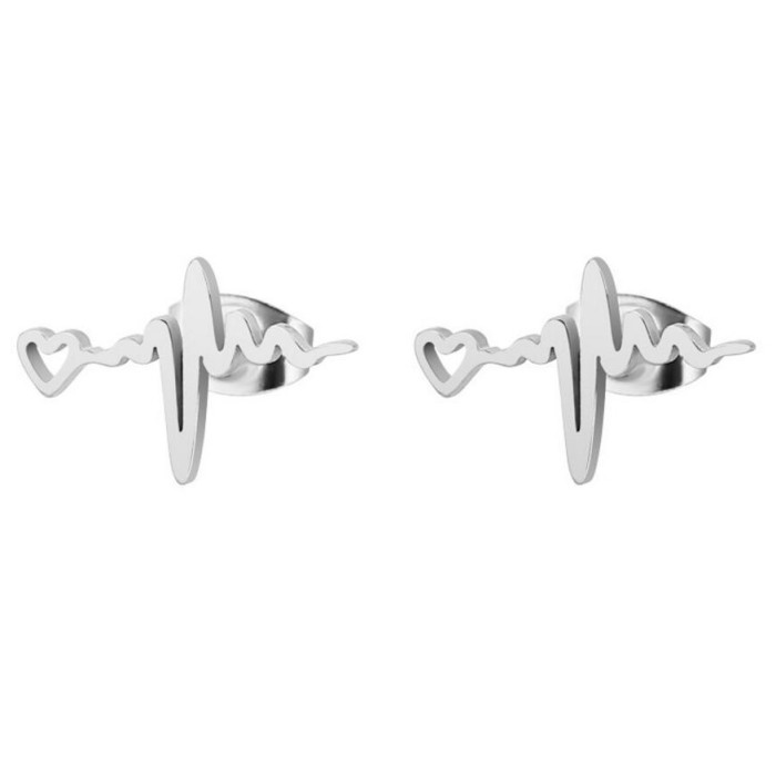 Japanese and Korean Style Heart Electrocardiogram Earrings Ins Fashion Simple Cute Personality Heart Lightning Ear Bone Stud Wholesale