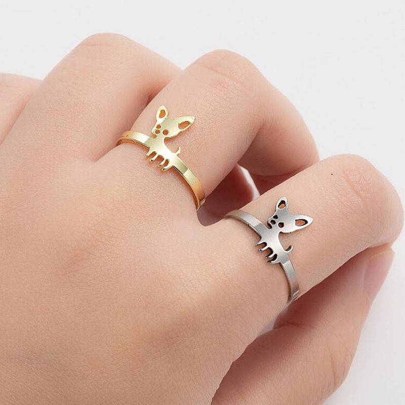 Fashion New Stainless Steel Small Animal Ring for Women Cute Pet Dog Hand Jewelry Manufacturer In Stock Wholesale