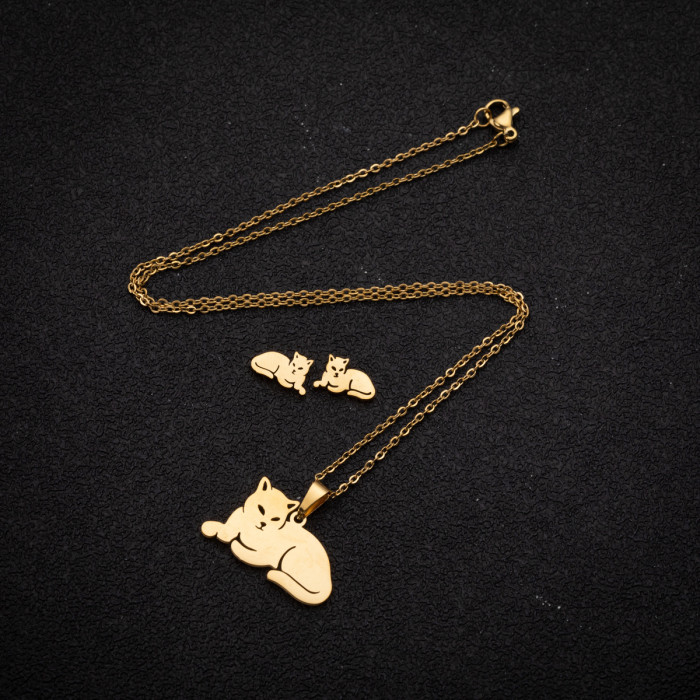 Foreign Trade Stainless Steel New Jewelry Set for Women Cute Snake Bee Butterfly Necklace Earrings Three-Piece Jewelry Set Wholesale