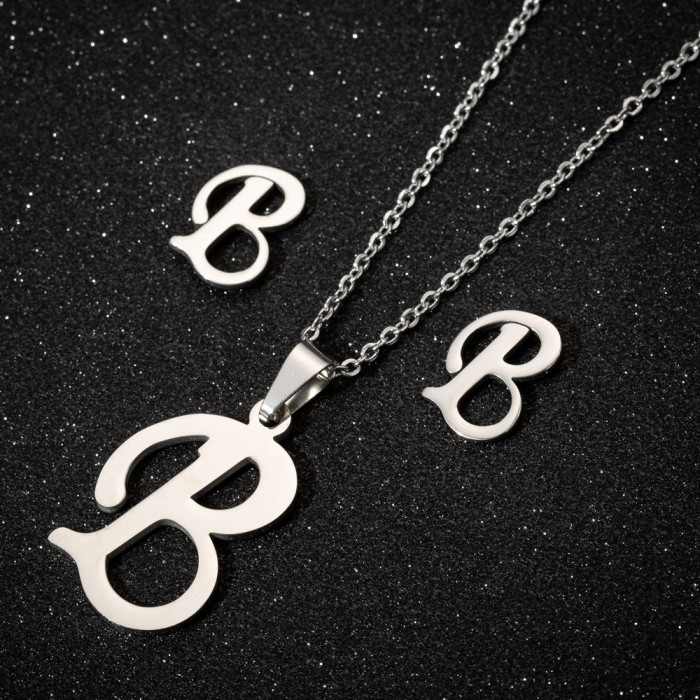 Retro 26 English Alphabet Earrings Necklace Three-Piece Set Women's Fashion New Jewelry Wholesale, Jewelry Sets