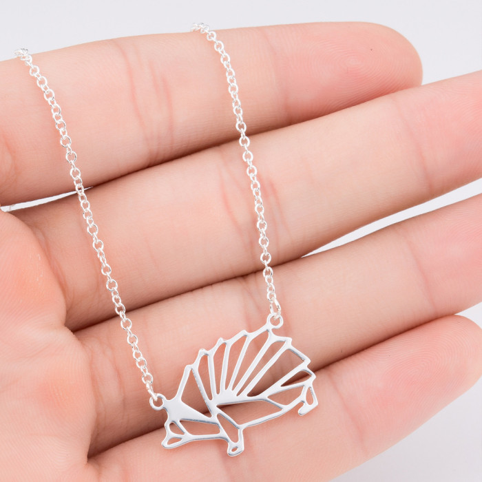 Minimalist New Hollow Geometric Origami Stainless Steel Necklace for Women Hedgehog Owl Penguin Animal Necklace