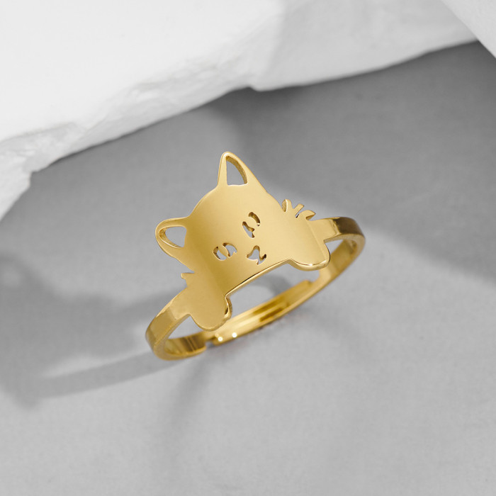 Foreign Trade Cut Stainless Steel Simple Earrings Ins Fashion Cute Small Animal Deer Cat Dog Hand Jewelry Ring