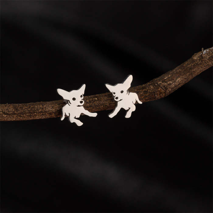 European and American Simple Cute Zodiac Puppy Earrings Fashion New Stainless Steel Personalized Animal Ear Bone Studs Wholesale in Stock