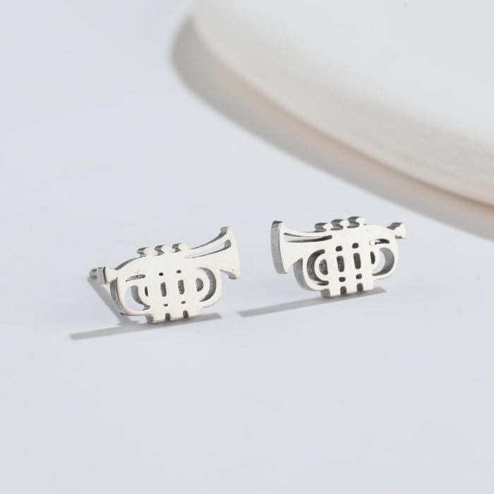 New Retro Horn Accordion Earrings Ins Personality Music Headphones Singing Microphone Hip-Hop Ear Jewelry