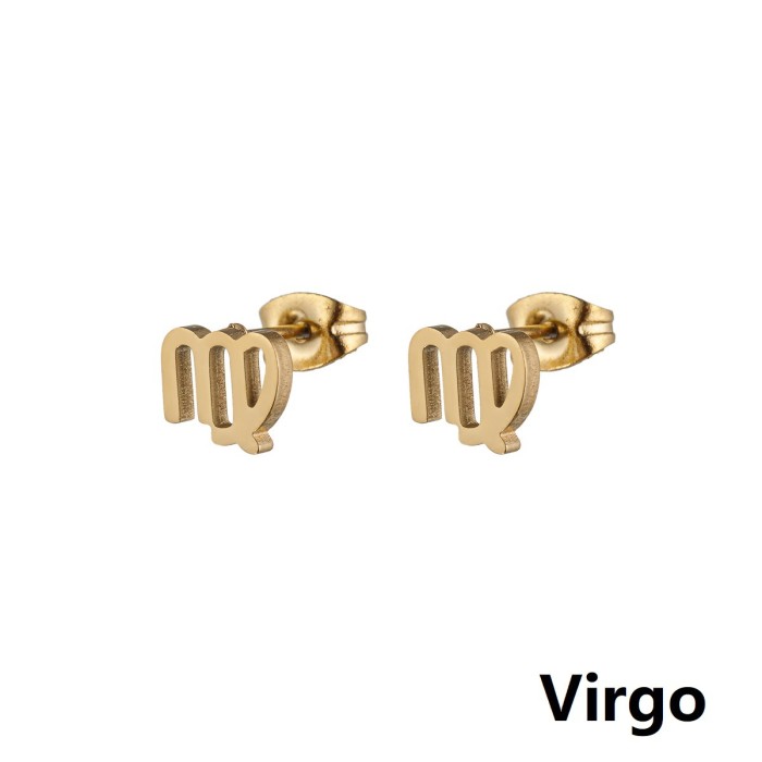 Minimalist European and American Cross-Border New Stainless Steel 12 Zodiac Sign Earrings Symbol Pattern Individually Packaged Earrings In Stock Wholesale