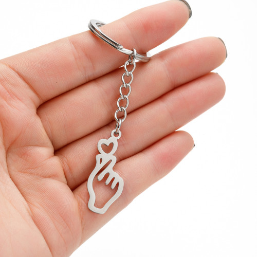 Wholesale Personalized Stainless Steel Jewelry Heart Finger Love Pendant Keychain Korean Simple Backpack Pendant In Stock