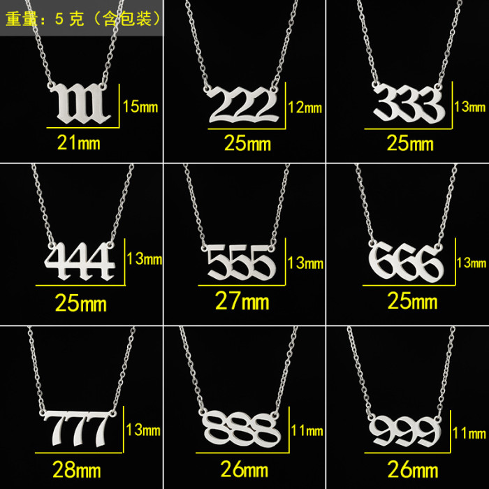 European and American New Angel Number Necklace Ins Female Niche Number Number 111-999 Stainless Steel Light Luxury Sweater Chain