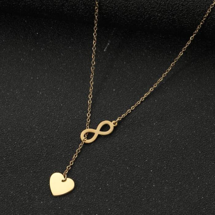 INS Style Personality Geometric Simple Heart-shaped Double Pendant Necklace Accessory for Women Versatile Sweater Chain