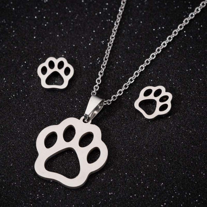 European and American Foreign Trade New Cartoon Animal Three-Piece Set Fashion Geometric Gesture Heart Necklace Earrings Jewelry