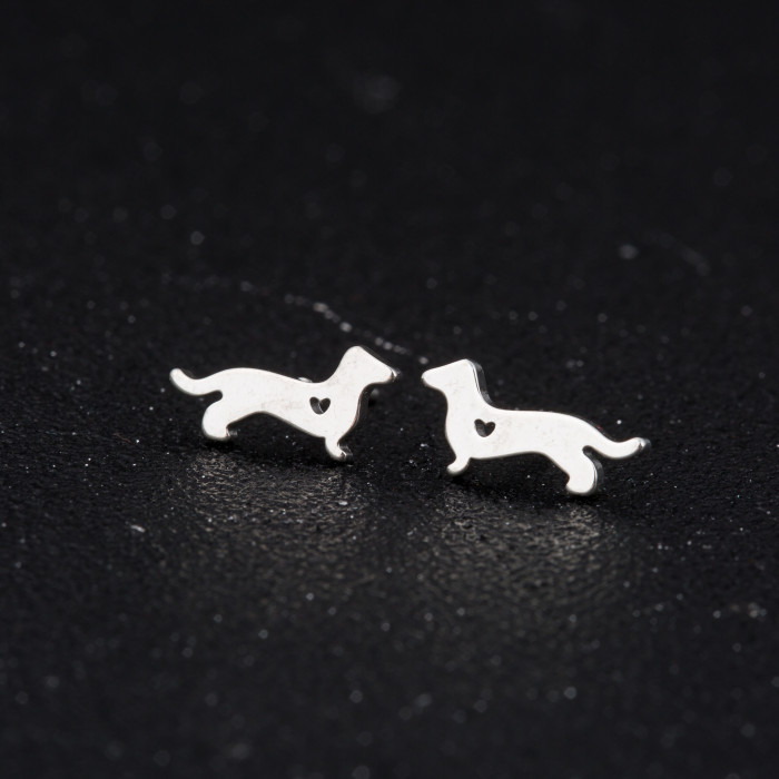 Hollow Heart Women's Simple Cute Animal Jewelry Dachshund Earrings Cross-Border E-commerce Wholesale