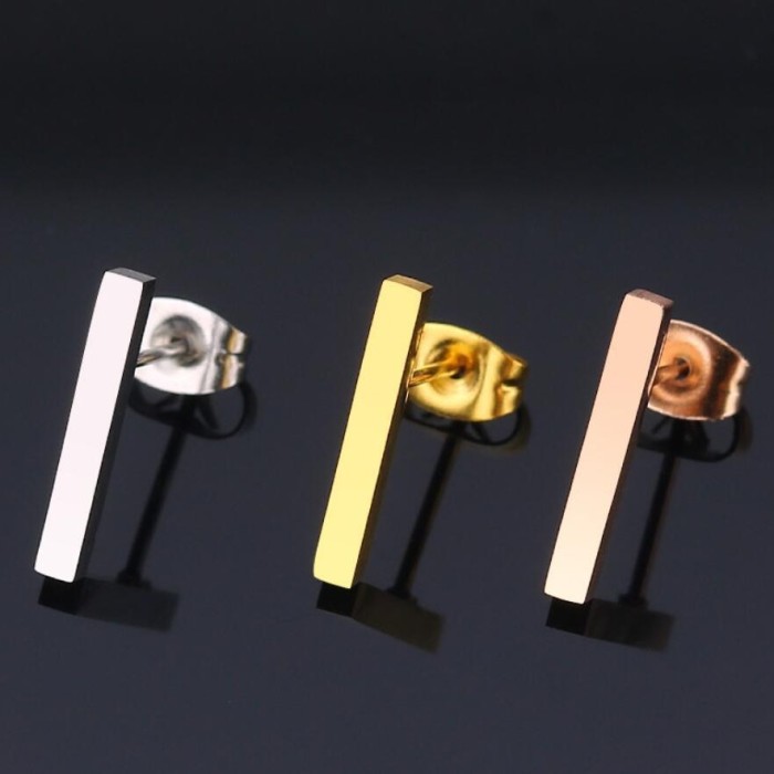 Trade Earrings for Men and Women, Couple Style, One-Line Vertical Bar Earrings, Fashionable Simple Geometric Jewelry...