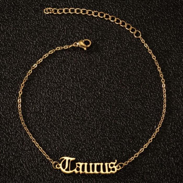 Stainless Steel Foreign Trade Zodiac Letter Anklet for Women, New Style, 18K Gold Niche Design Wholesale
