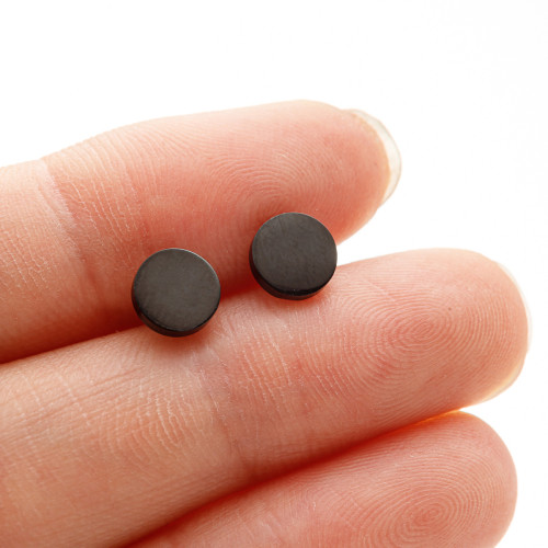 Foreign Trade Cross-Border New Stainless Steel Black Series Unisex Geometric Round Simple Mini Small Earrings In Stock