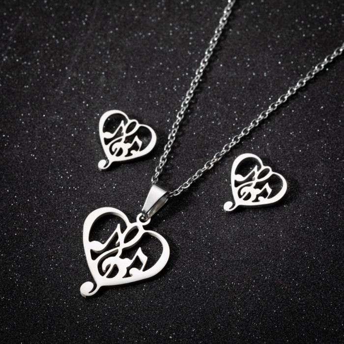 Irregular Women's Simple Heart Pendant Necklace Korean Ins Style Wings Love Heart Musical Note Earrings Personality Jewelry
