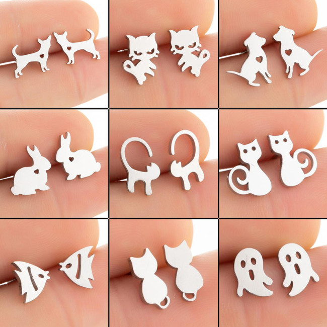 Fashion Animal Earrings Ins Fashion Girl Cute Pet Cat Puppy Rabbit Fish Earrings Ghost Ear Jewelry