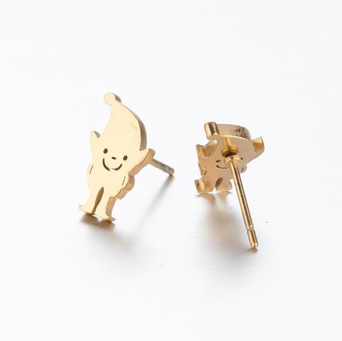 Korean and Japanese Style Stainless Steel Simple Personality Fruit Small Earrings Fashion Simple Strawberry Apple Asymmetric Ear Bone Studs