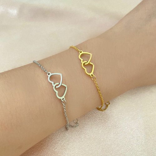 European and American Cross-Border New Fashion Personality Heart-to-Heart Pendant Bracelet Simple Couple Heart-Shaped Hand Jewelry Wholesale