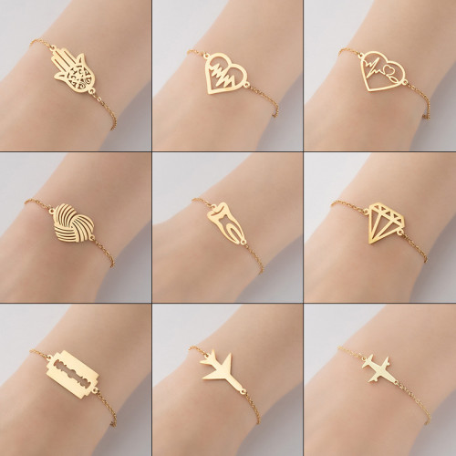 Japanese and Korean Version Airplane Diamond Blade Pendant Fashion Geometric Simple Heart-shaped Couple Bracelet Design Sense Niche