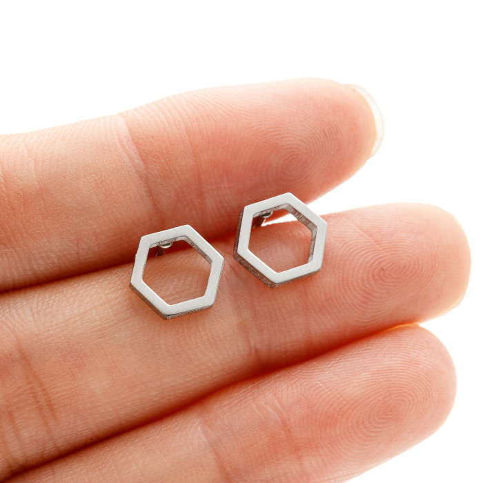 European and American Simple Stainless Steel Hexagonal Stud Earrings Geometric Simple Mini Small Earrings Cross-Border Accessories Manufacturer Wholesale