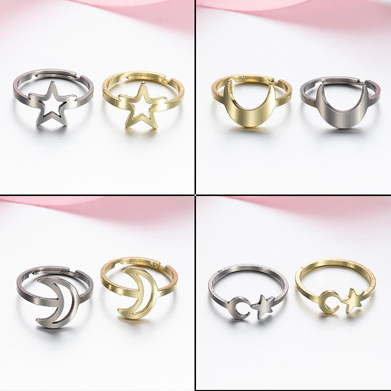 Japanese and Korean Simple Crescent New Stainless Steel Star Moon Ring for Women Sweet Style Star Moon Ring Manufacturer Wholesale