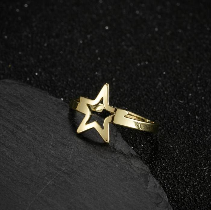 Japanese and Korean Simple Crescent New Stainless Steel Star Moon Ring for Women Sweet Style Star Moon Ring Manufacturer Wholesale