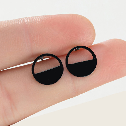 Fashion Earrings INS Female Niche Design Stainless Steel 2025 New Geometric Hollow Semi-Circular Ear Bone Stud Wholesale