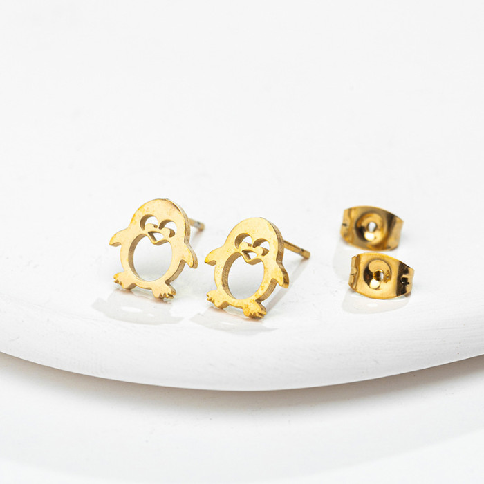 New Korean and Japanese Cartoon Cute Stainless Steel Penguin Earrings Fashion Simple Personality Ear Bone Stud Earrings In Stock Wholesale