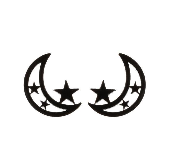 European and American Cross-Border Christmas New Geometric Round Earrings Simple Star Moon Heart Stud Earrings Stainless Steel Snowflake Earrings