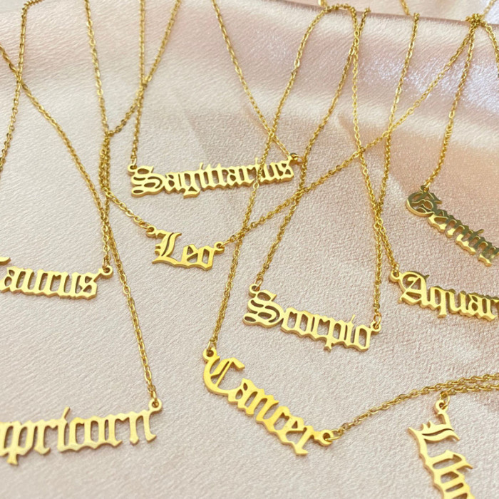 New Stainless Steel Vintage Necklace for Women, Niche Design Sense, Style Jewelry, Ancient English Letter Sweater Cha...