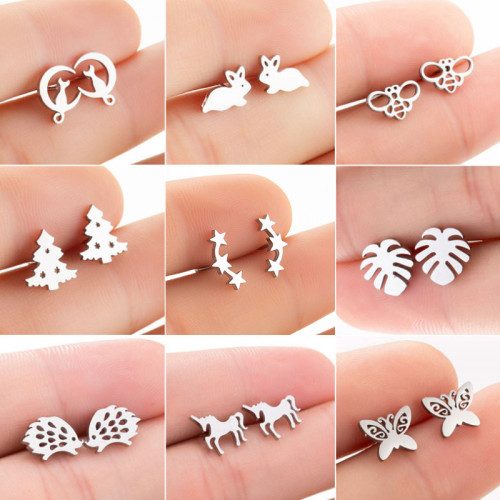 European and American Women's Children's Cute Rabbit Cat Earrings Animal Cartoon Pineapple Christmas Tree Stud Earrings Party New Year Gift