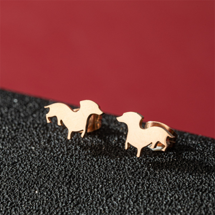 European and American Foreign Trade New Stainless Steel Zodiac Dog Mini Earrings for Women Fashion Cute Cat Ear Jewelry Wholesale