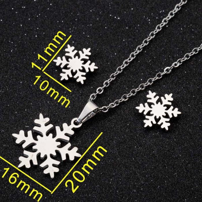 Christmas Fashion Simple Galloping Deer Snowflake Feather Hollow Skull Stud Earrings Necklace Wholesale