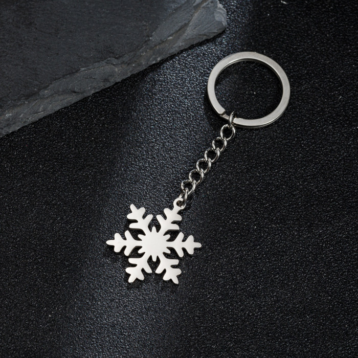 Cross-Border Winter New Product Stainless Steel Simple Snowflake Pendant Keychain Hanging Chain Small Fresh Gift School Bag Accessories