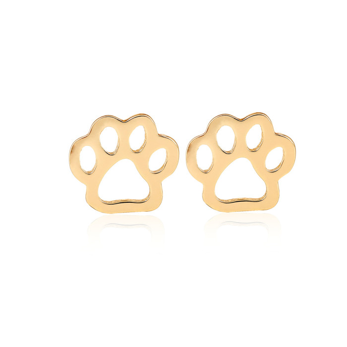 European and American Style Jewelry Simple Hollow Dog Paw Cat Paw Earrings Cute Pet Paw Footprint Animal Earrings In Stock Wholesale