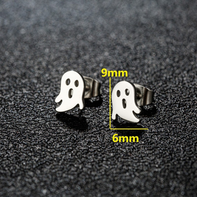 Cross-Border Halloween Personality Dark Style Ghost Earrings Fashion Stainless Steel Cut Cartoon Unisex Earrings Wholesale