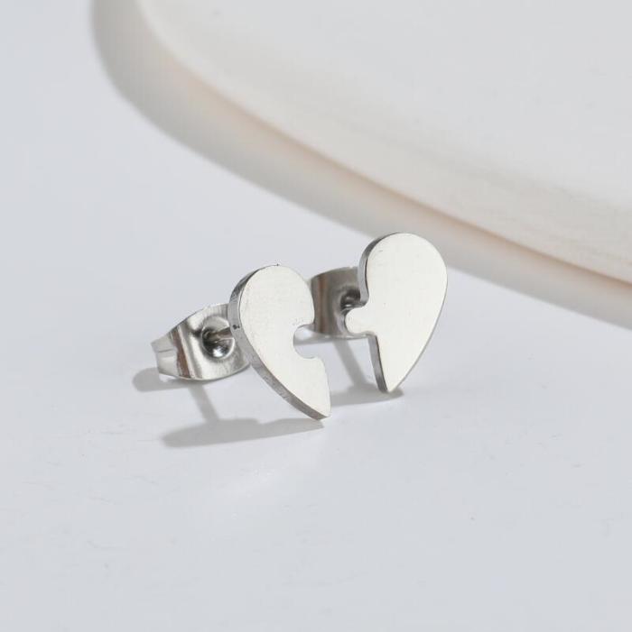 Korean Version Japanese Style Sweet New Geometric Simple Heart-Shaped Moon Earrings Asymmetric Key Lock Stud Earrings Wholesale