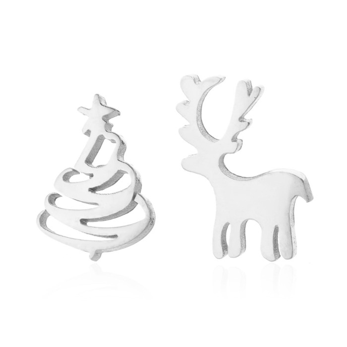 Cute Deer Small Animal Earrings Ins Fashion Christmas Tree Snowflake Snowman Ear Bone Studs Wholesale