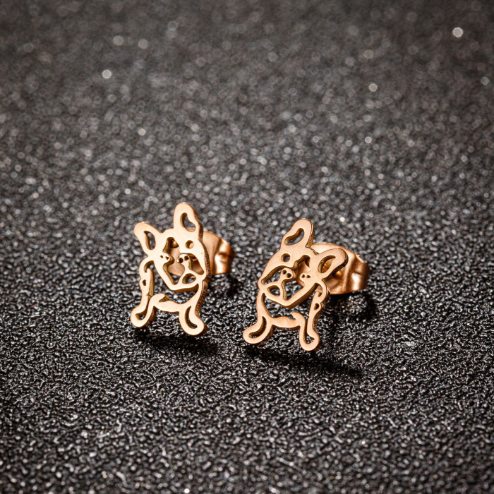 Fashion Retro Pug Earrings Personality Stainless Steel Bulldog Animal Stud Earrings AliExpress Wish