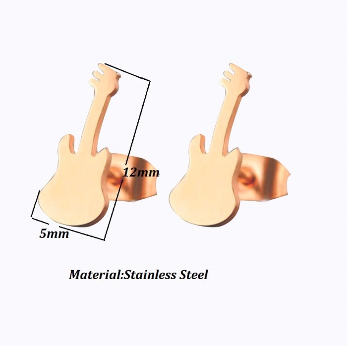 Black European and American Cross-Border New Stainless Steel Guitar Earrings for Women Fashion Simple Stainless Steel Ear Jewelry Wholesale