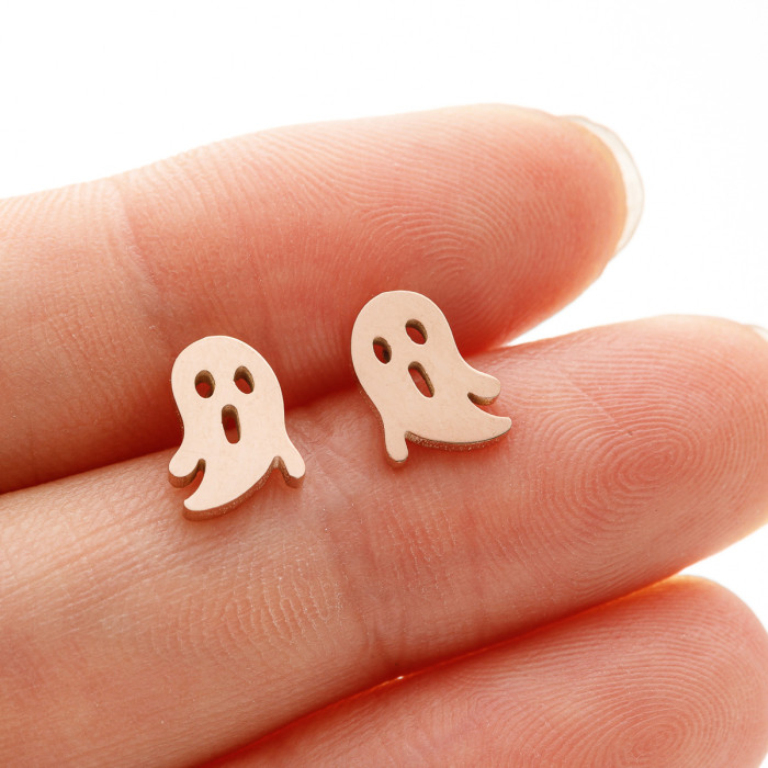 Cross-Border Halloween Personality Dark Style Ghost Earrings Fashion Stainless Steel Cut Cartoon Unisex Earrings Wholesale