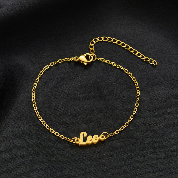 Foreign Trade Cross-Border Versatile Bracelet INS Female Niche Stainless Steel 18K Gold Plated Twelve Constellation Pendant Bracelet Bangle