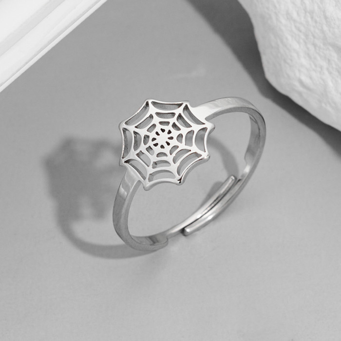 European and American 18K Gold Rings Fashion Couple Style Stainless Steel Spider Web Butterfly Bird Ring Open Cross-Border Accessories