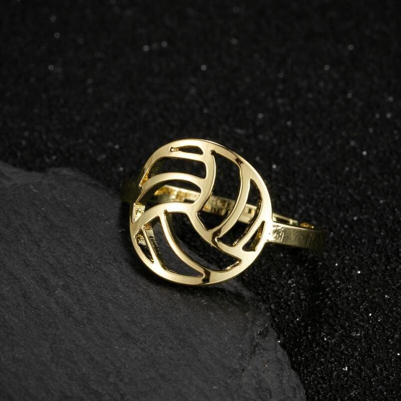 European and American Foreign Trade New Stainless Steel Hollow Geometric Round Ring Sports Style Volleyball Ring Hand Jewelry Wholesale
