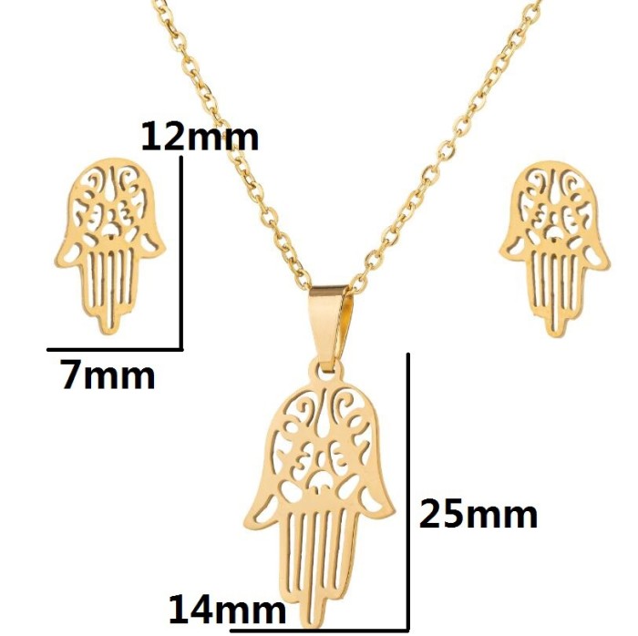 European and American Style Stainless Steel Geometric Simple Pendant Necklace Fashionable Personality Hollow Origami Heart-shaped Earrings Three-piece Set