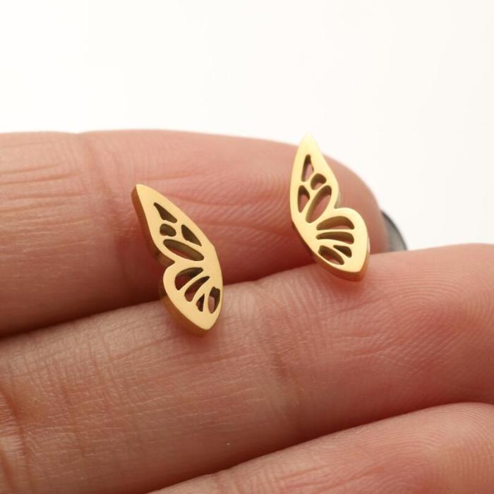 Amazon New Earrings for Girls Cute Spring Summer Butterfly Wings Heart Pattern Personality Stud Earrings In Stock Wholesale