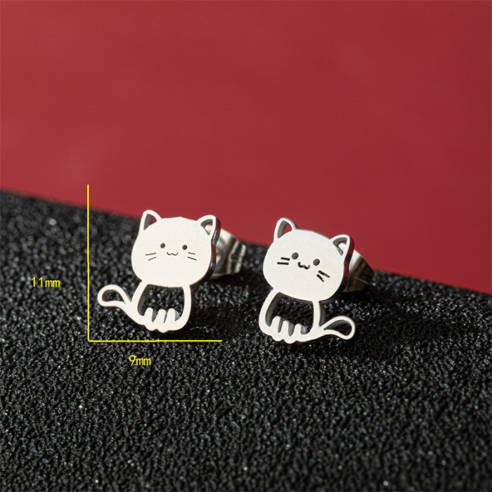 New Cute Cat Earrings Animal Series Cartoon Kitten Ear Jewelry Stainless Steel Personalized Accessories Wholesale