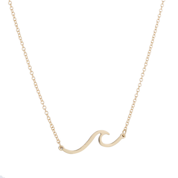 Gold Color European and American Cross-Border Fashion Stainless Steel Wave Necklace Female Pendant Temperament Ocean Wave Necklace Accessories
